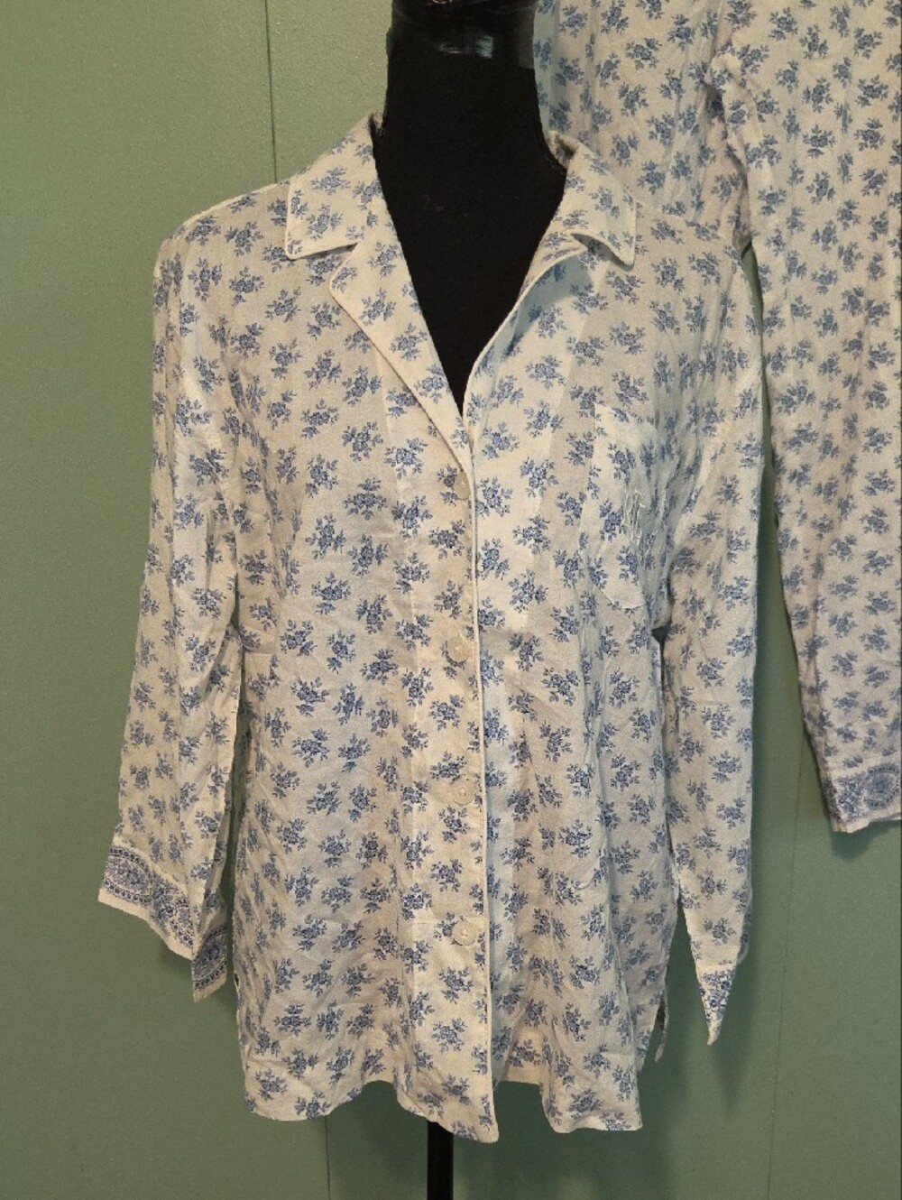 Lauren Ralph Lauren Black Label White And Blue Floral Pajama Set Size Large - Picture 2 of 8